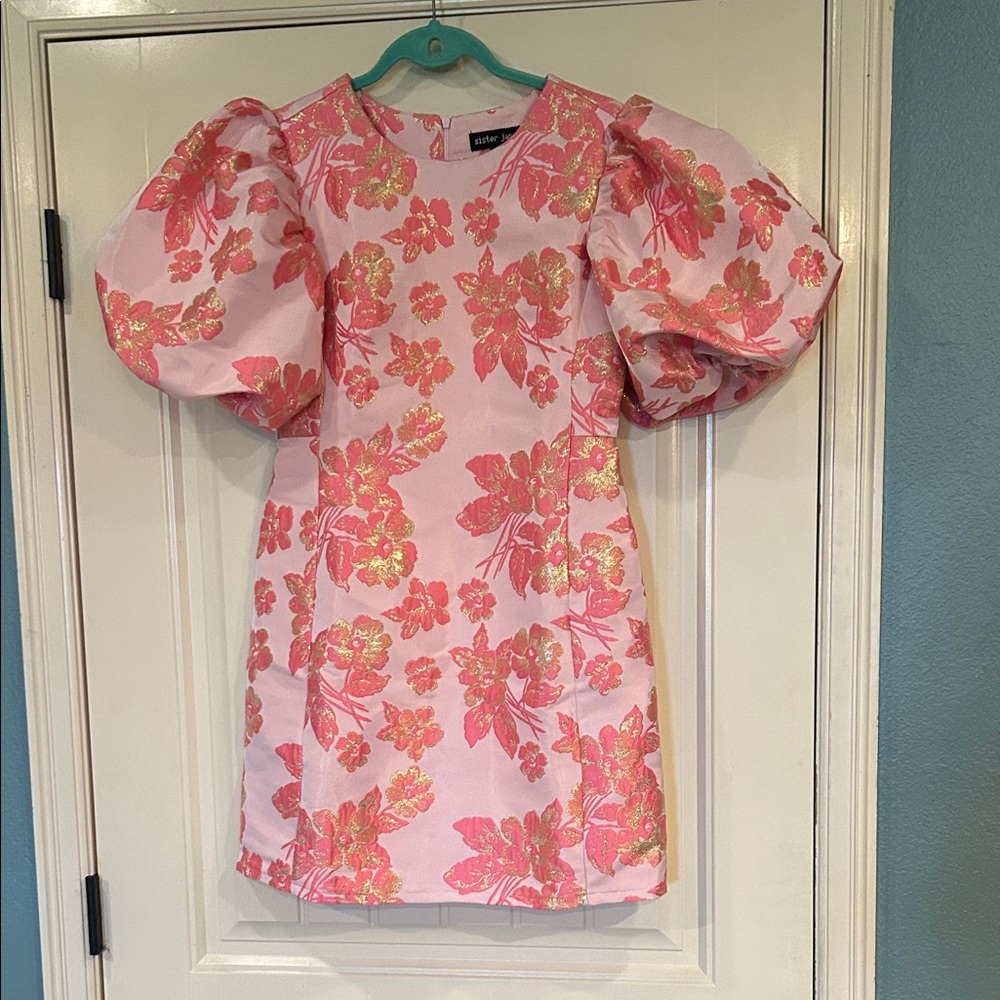 Sister Jane Floral Jacquard Mini Dress in Pink